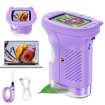 1000X Handheld Digital Microscope for Kids, 4K Kids Microscope with 2.4" Screen, 2001000X Magnification, Portable STEM Educational Toy for Boys and Girls Ages 512 (Purple)