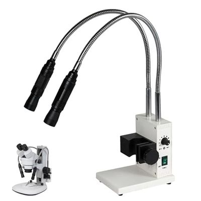 20W Fiber Optic Microscope Illuminators, Dual Gooseneck LED Lights Source, Angle & Brightness Adjustable, for Stereo Zoom Microscopio,PCB Repair