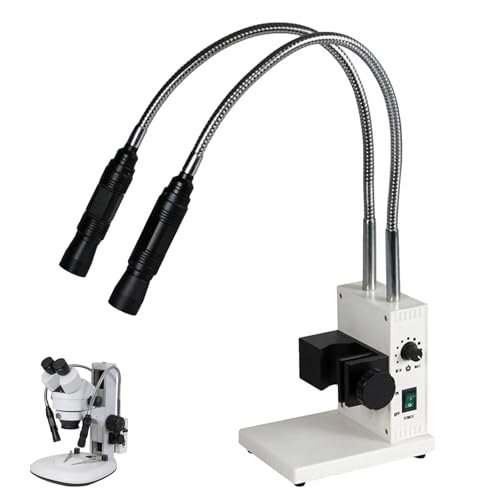 20W Fiber Optic Microscope Illuminators, Dual Gooseneck LED Lights Source, Angle & Brightness Adjustable, for Stereo Zoom Microscopio,PCB Repair