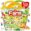 CREATIVETREES 3 Sets Reusable Sticker Book for Toddlers 3-6, Jelly Sticker Books for Toddler, Travel Sticker Activity Toys for Kids 3 4 5 6 Years Old Girls & BoysFarm + Vehicles + Animal view 1