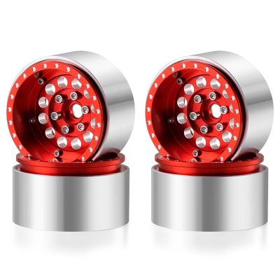 4PCS 1.9" Wheels Tires 1.9inch Beadlock Wheels Hubs Rubber Tyres 1/10 RC Crawler for Axial SCX10 D90 TRX4 TRX6 Parts confident(No.97 Hubs-Red)