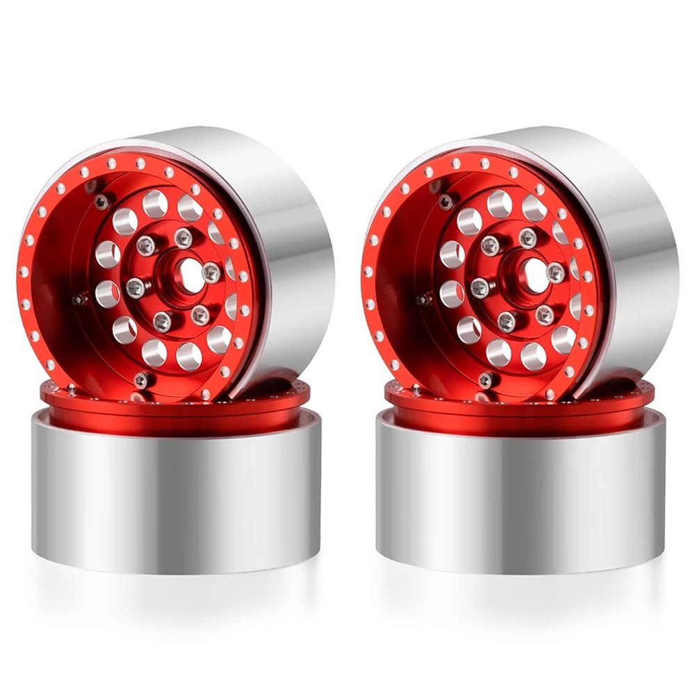 4PCS 1.9" Wheels Tires 1.9inch Beadlock Wheels Hubs Rubber Tyres 1/10 RC Crawler for Axial SCX10 D90 TRX4 TRX6 Parts confident(No.97 Hubs-Red)