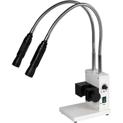 20W LED Fiber Optic Microscope with Dual Gooseneck, Adjustable Brightness & Aperture, 6000K Color Temperature,for Stereo Zoom Microscopy