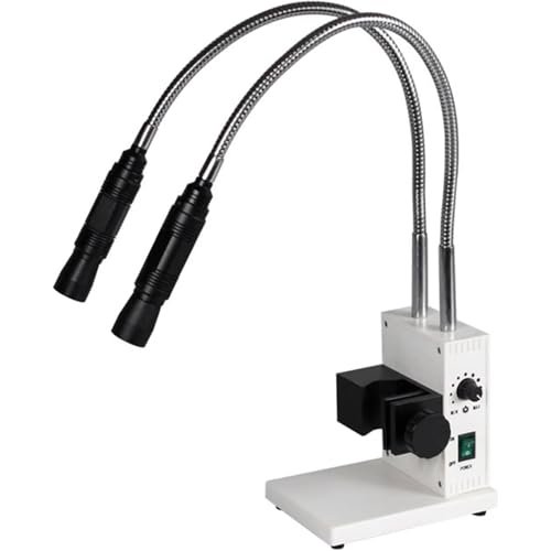 20W LED Fiber Optic Microscope with Dual Gooseneck, Adjustable Brightness & Aperture, 6000K Color Temperature,for Stereo Zoom Microscopy