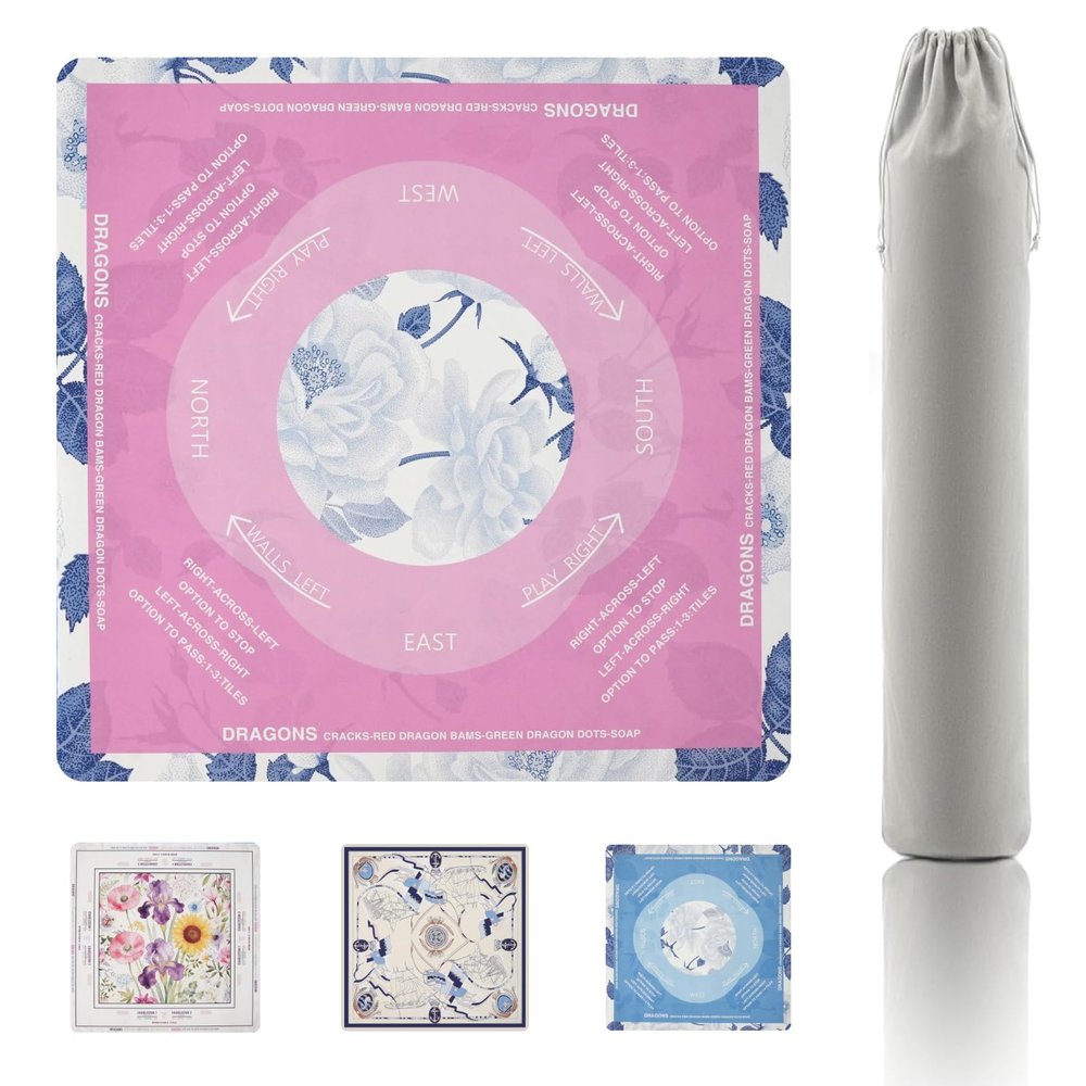 31.5"x31.5"Mahjong Mat for Table- Non-Slip Waterproof Surface Noise Reduction Foldable Table Mat with Storage Bag & Game RulesReady to UseEasy to Store and Organize Pink Printed