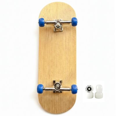 Professional 6-Layer Bamboo Fingerboard Mini Skateboard Complete100x33mm Deck +Axle Washers 34mm Silvery Trucks | Old School 20th Anniversary Edition Blue Ball Wheels