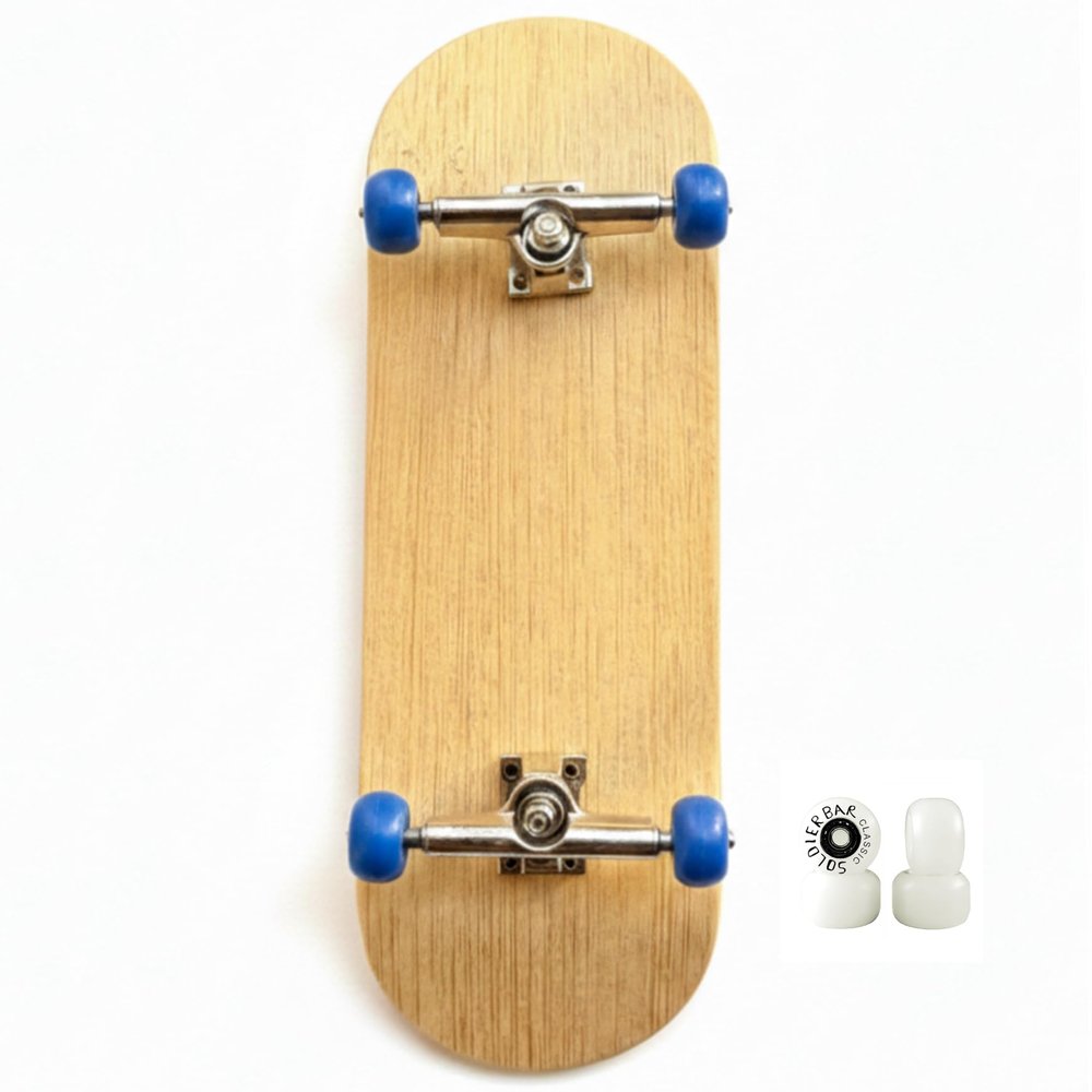 Professional 6-Layer Bamboo Fingerboard Mini Skateboard Complete100x33mm Deck +Axle Washers 34mm Silvery Trucks | Old School 20th Anniversary Edition Blue Ball Wheels