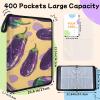 Gublec Card Binder, Shape Eggplants Trading Card Holder with Zip & Clear Sleeves, Leather, Holds 400/900 Cards for Game Cards, Sports Cards view 2