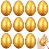 Abaodam Golden Wooden Easter Eggs, 12 Pcs Unpainted Natural Wood Fake Decor, Gold Fillable Style Solid Eggs for DIY Crafts and Toddler Play Kitchen view 1