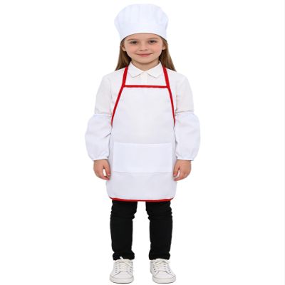 Moily Toddler Kids Chef Apron And Hat with Overseeleves 3 Pcs Children Cooking Baking Set White 9-10 Years