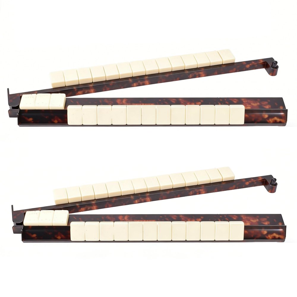Tortoise Shell Acrylic Mahjong Rack Set, Mahjong Racks with Pushers, Majiang Tile Holder Acrylic Mahjong Racks Accessories (2pcs)