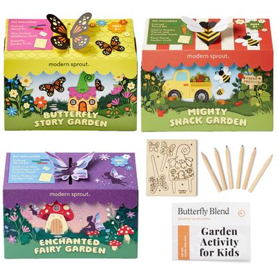 Modern Sprout Magical Minds Garden Kit - Seed Starter Kit for Kids w/Wooden Figurines, Wildflowers, Edible Plant Seeds & Crafting Fun - Kids Gardening Set for Learning & Play, Perfect Gardening Gift