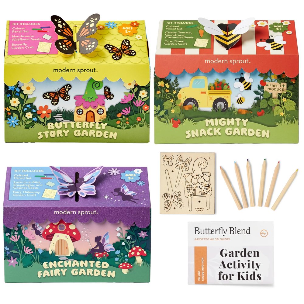 Modern Sprout Magical Minds Garden Kit - Seed Starter Kit for Kids w/Wooden Figurines, Wildflowers, Edible Plant Seeds & Crafting Fun - Kids Gardening Set for Learning & Play, Perfect Gardening Gift