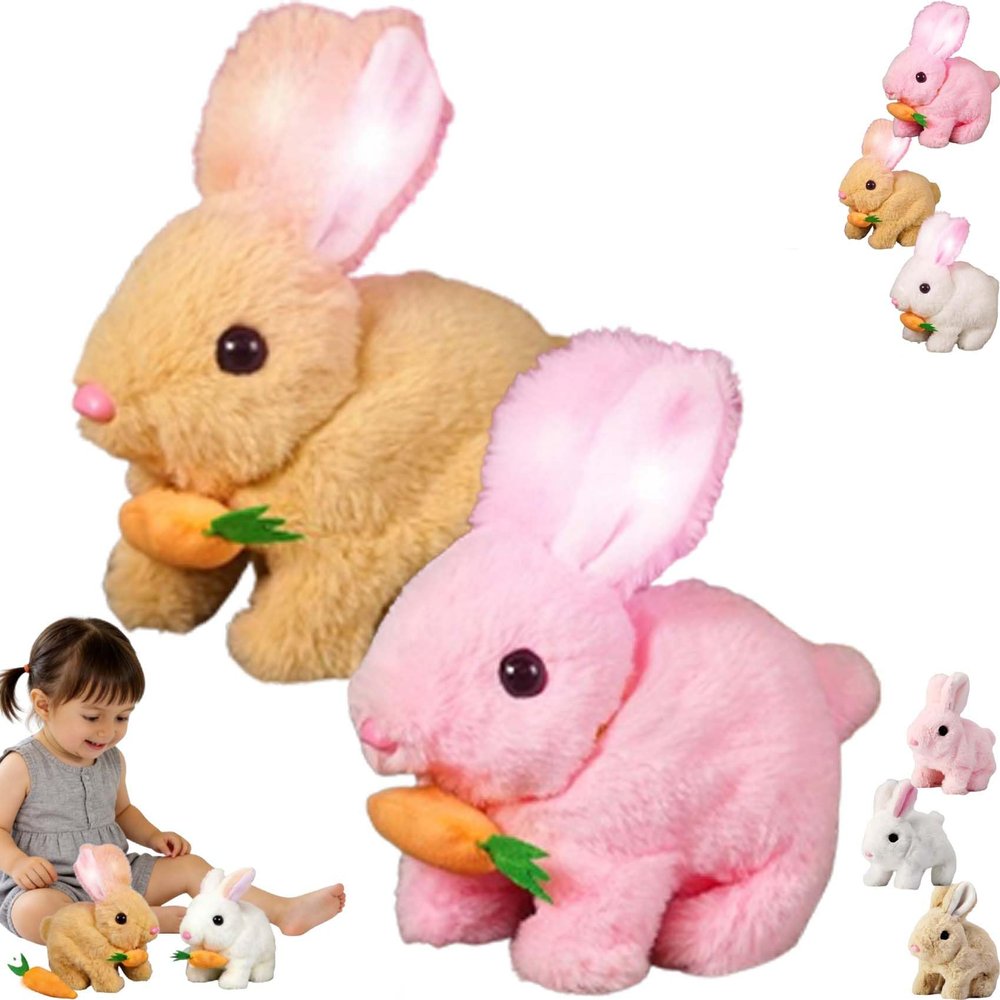 Lkdgii Rabbits Toy Moves Ears and Mouth My Realistic Bunny Toy with Sounds and Movements for Birthday Easter Gifts (2PCS D)
