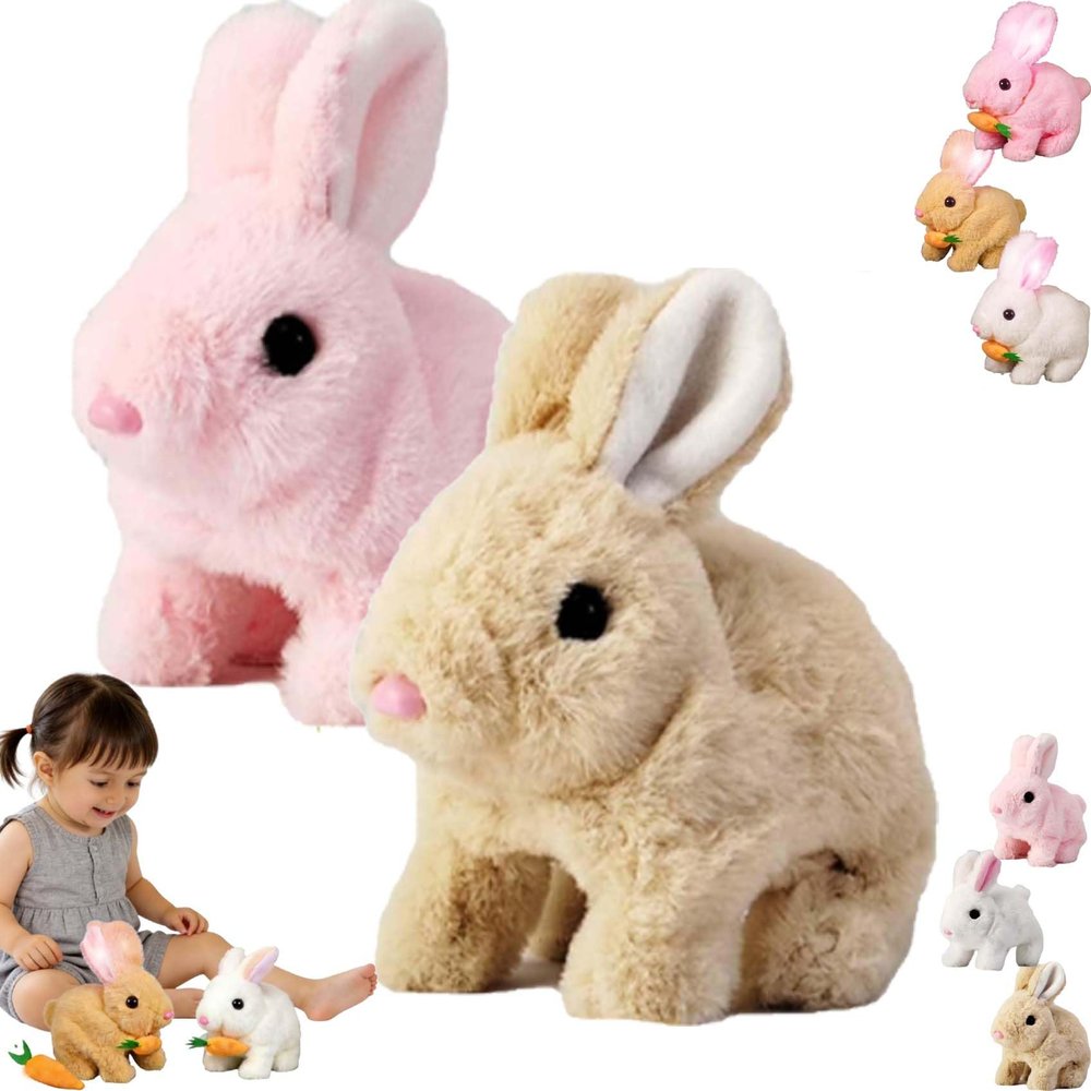 Lkdgii Rabbits Toy Moves Ears and Mouth My Realistic Bunny Toy with Sounds and Movements for Birthday Easter Gifts (2PCS C)