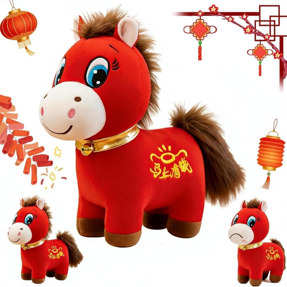 2026 Year of the Horse Crying Plush, Cute Smiling & Cry Zodiac Figurine, Lucky Chinese Lunar New Year Mascot, Decor for Tabletop Decor & Home, Chinese New Year Collector's Version (Smiling)
