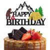 Camping Themed Happy Birthday Cake Topper Black Glitter Mountain Adventure Cake Decor for Birthdays Anniversaries Outdoor Parties Decoration Supplies view 1