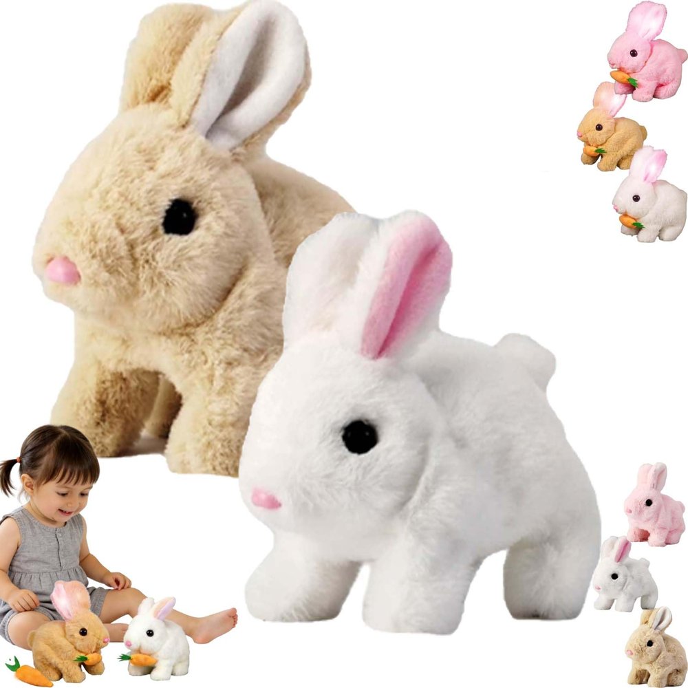 Lkdgii Rabbits Toy Moves Ears and Mouth My Realistic Bunny Toy with Sounds and Movements for Birthday Easter Gifts (2PCS B)