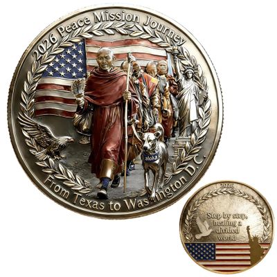 2026 Peace Mission Journey Commemorative Coin,Walk for Peace Tribute Honoring Compassion Souvenir, 2300-Mile Pilgrimage Medal,Mindfulness and Unity Gift,for Peace LoversCollectors (1PC)