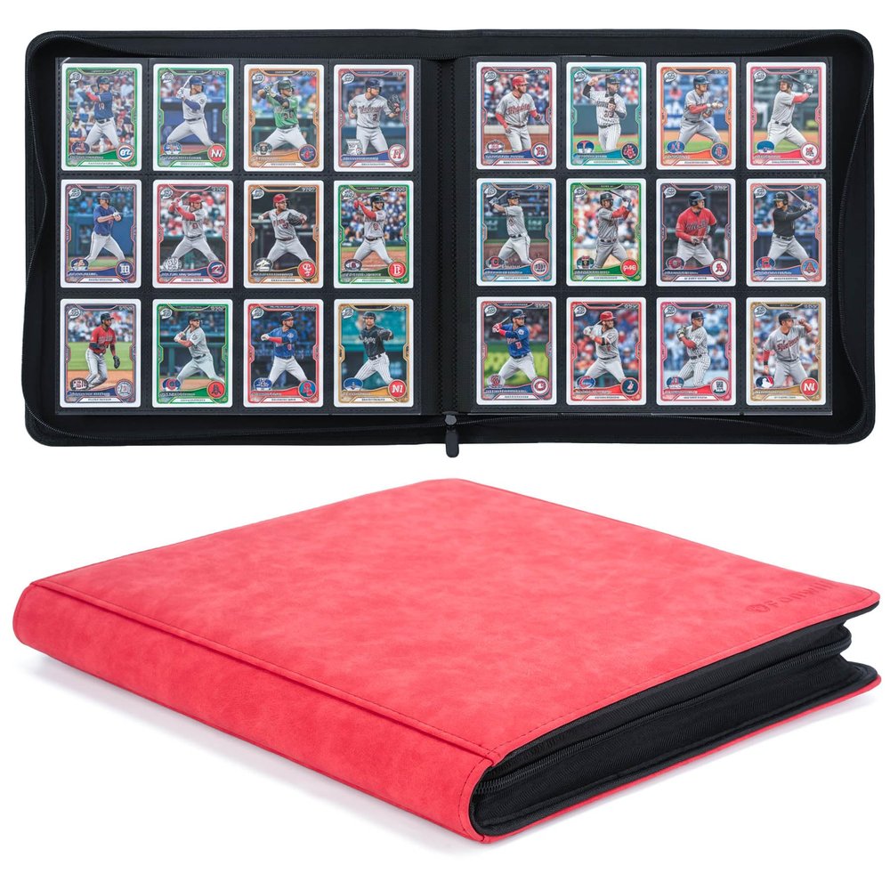 Trading Card Binder, 12 Pockets Trading Card Binder Ringless Side Loading Trading Card Album Folder for TCG,MTG,Sports Cards(Red)