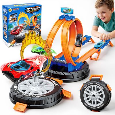 2026 Race Car Track Set Toy for Kids, Stunt Racing Playset with 360 Loop Car Track and Four 1:64 Scale Vehicles Gift Toys for Boys Girls Ages 3 4 5 6 7 8 (Standard)