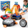 2026 Race Car Track Set Toy for Kids, Stunt Racing Playset with 360 Loop Car Track and Four 1:64 Scale Vehicles Gift Toys for Boys Girls Ages 3 4 5 6 7 8 (Standard) view 1