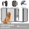 Metal Freestanding Dog Gate with Cat Door for Outdoor Indoor,80" Extra Wide Foldable Pet Fence,30" Tall Dog Gate for Large Opening,Stairs,Hallways,Doorways,Deck,Yard,with 3PCS Support(4 Panels,Black) view 3
