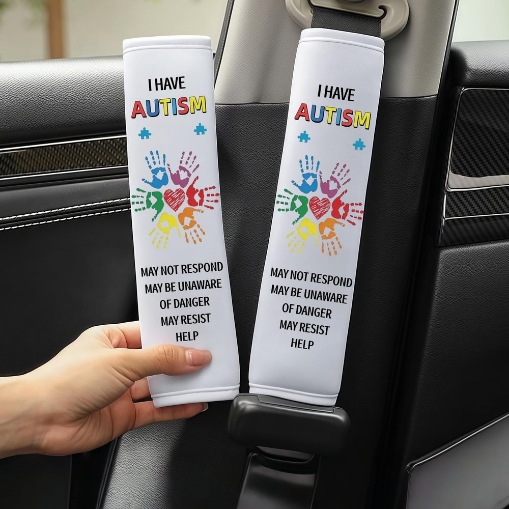 2Pack Autism Belt Covers, Car Seat Belt Covers, Sensory Friendly Design for Special Needs People, Autism Support Gift for Family Travel