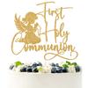 Gold Glitter First Holy Communion Cake Topper, First Confiamtion Spanish Baptism Baby Girls Cross Dcor, Religious Christening Wedding Enagement Party Decorations Supplies view 1