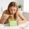 Instant Noodle Cup Holder - 19x15x5cm No-WashImmersion Cupwith Lid | Versatile Cat Ear Noodle Bowl With Drainage, Fork Storage And Handle For College Dorm Apartment Kitchen Kids view 2