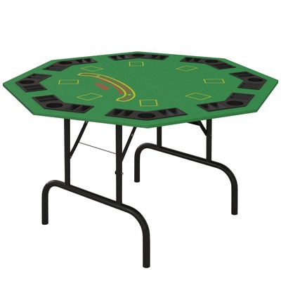 lafengyan Foldable 8-Player Poker Table with Felt Surface for Texas Holdem Blackjack and Board Games Green Octagon Game Table with Chip Trays and Cup Holders