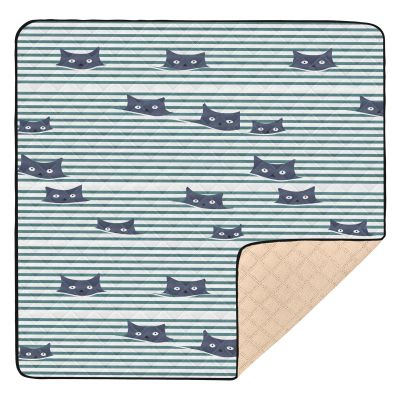 KICPOAY Baby Play Mat Blue Stripes Blue Cats 50 x 50 Playpen Mats for Floor Play Gym Crawling Mat Non-Slip Cushioned Baby Playmat for Infants, Babies, Toddlers