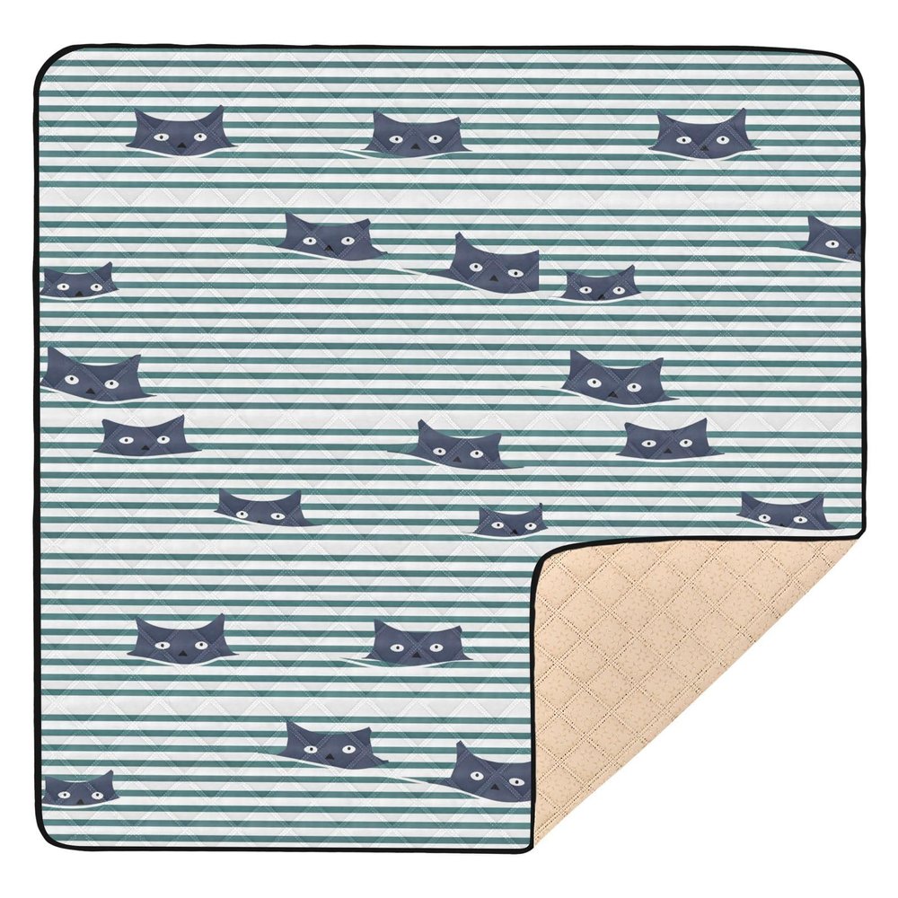 KICPOAY Baby Play Mat Blue Stripes Blue Cats 50 x 50 Playpen Mats for Floor Play Gym Crawling Mat Non-Slip Cushioned Baby Playmat for Infants, Babies, Toddlers