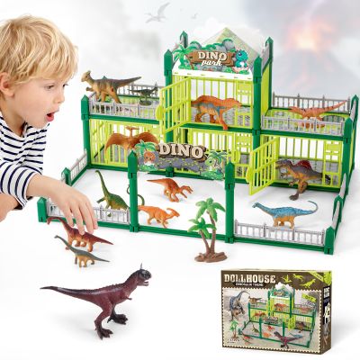 Hisatisfy Dinosaur Building Set with 137PCS 13 Realistic Figures, STEM Toy for Kids 3-8, Create Your Own Dino World, Openable Cages & Battle Action, Birthday Gift for Boys & Girls, Square