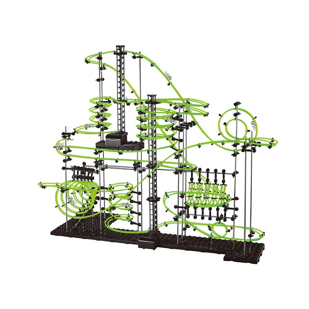 Spacerailway Level 3, 343PCS Advanced Level Marble Run Roller Coaster Building Kit, Glow in The Dark Space Rail Track with 3 Steel Balls, 3D Construction STEM Toy for Teens & Adults