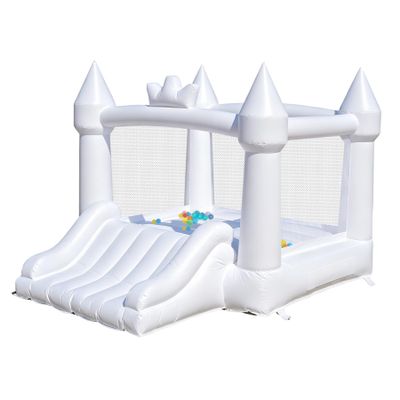 HAPYBOUCY PVC White Bounce House, Bounce House for Kids 3-6 with Slide, Bouncy House Blower Included for Indoor Outdoor Use, 10ft L x 8.3ft W x 7ft H, Kids Bouncy Castle, Blow Up Jumping Bouncer