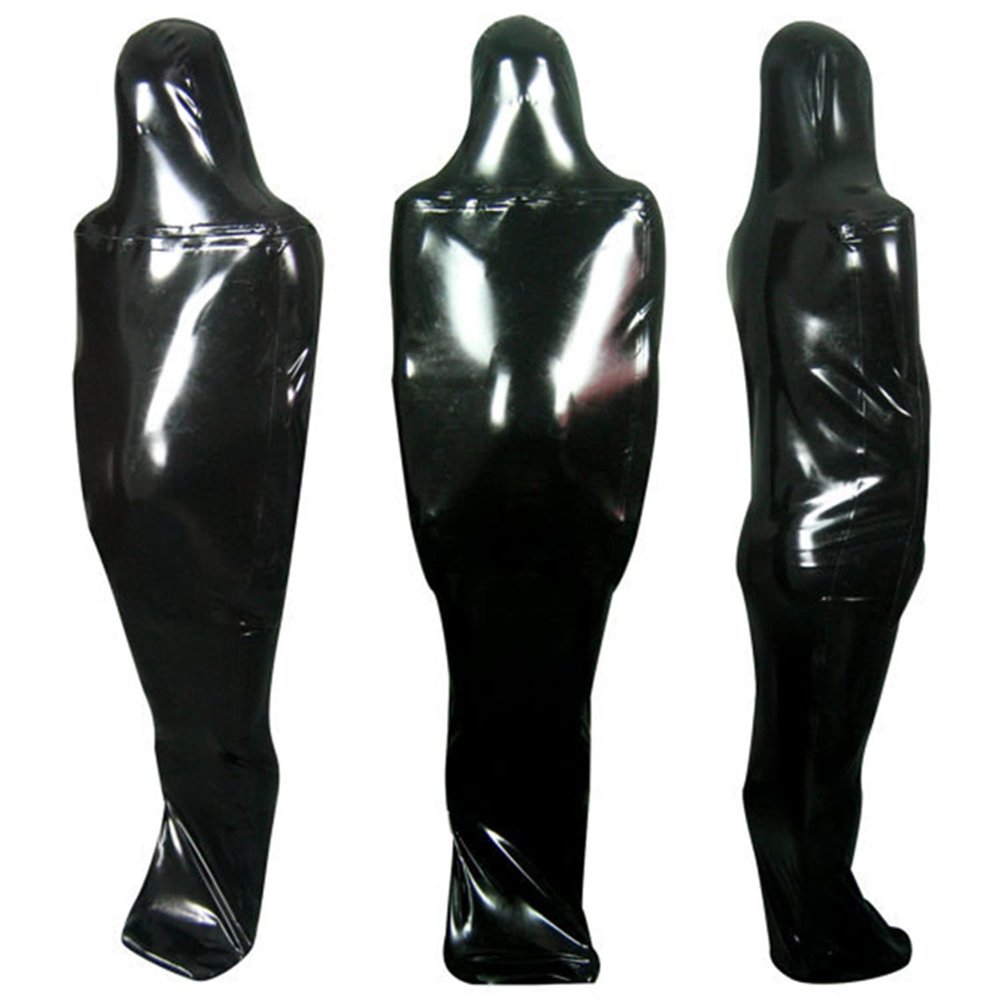 xxoiuw Chest Entry Black Latex Sleeping Bag Chest Zipper Body Bag Rubber Sleep Sack Open Nose Holes (Female, Small)