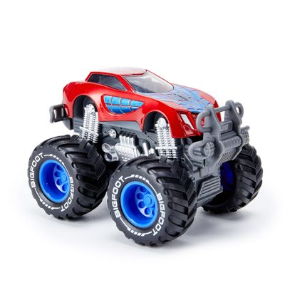 Iridety Boys and Girls 1:64 Scale Monster Trucks Toy Trucks,Metal Body,Giant Wheels, 4-Wheel Drive Friction Powered,Favorite Superhero and Cool Designs, Age 3, 4 (Spider)