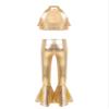 QinCiao Kids Girls Street Hip Hop Jazz Dance Outfit Sequin Disco Crop Top with Metallic Bell Bottom Pants Set Gold 12 Years view 3