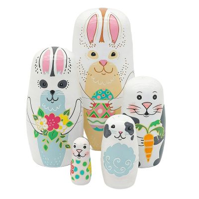 Easter Bunny Nesting Dolls, Educational Toy Set, Wooden, Russian Nesting Dolls, Spring Party Decorations, Charming Easter Design, for Kids Home Living Room Bedroom Playroom