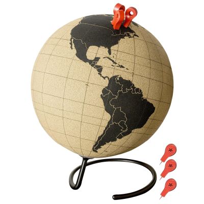 Deskium World Globe with Push Pins, 5.9 in Cork Globe, Black Map, Metal Base, Home Office Decor, Ideal Gift