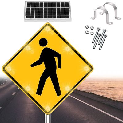 30" Solar LED Flashing Pedestrian Crossing Sign - Solar-Powered Traffic Alert for Driveways, Crosswalks & Neighborhoods - Improve Road Safety & Visibility