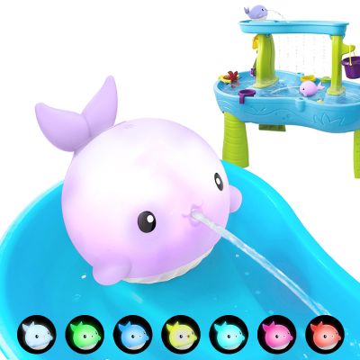 Cordless Water Table Pump, Rechargeable Water Pump with 2 Speed & Light-Up Whale, 3 Hours Non-Stop Fun Summer Outdoor Water Play Toys/Water Table Accessories for Toddlers KidsLED Glare