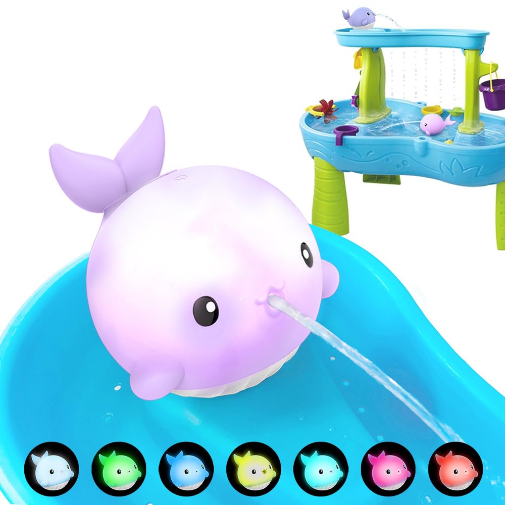 Cordless Water Table Pump, Rechargeable Water Pump with 2 Speed & Light-Up Whale, 3 Hours Non-Stop Fun Summer Outdoor Water Play Toys/Water Table Accessories for Toddlers KidsLED Glare