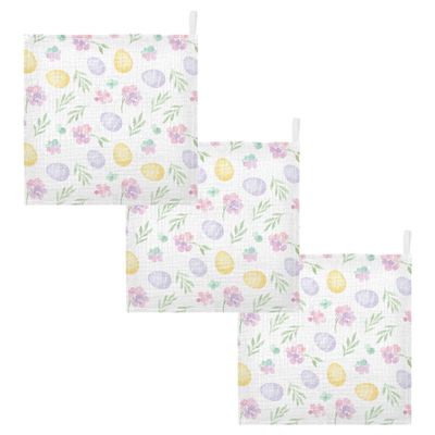 Burbuja Easter Eggs Baby Washcloths - Muslin Cotton Soft Absorbent Towel for Newborn Baby Sensitive Skin - Essential Item, 12x12 in, 3 Pack
