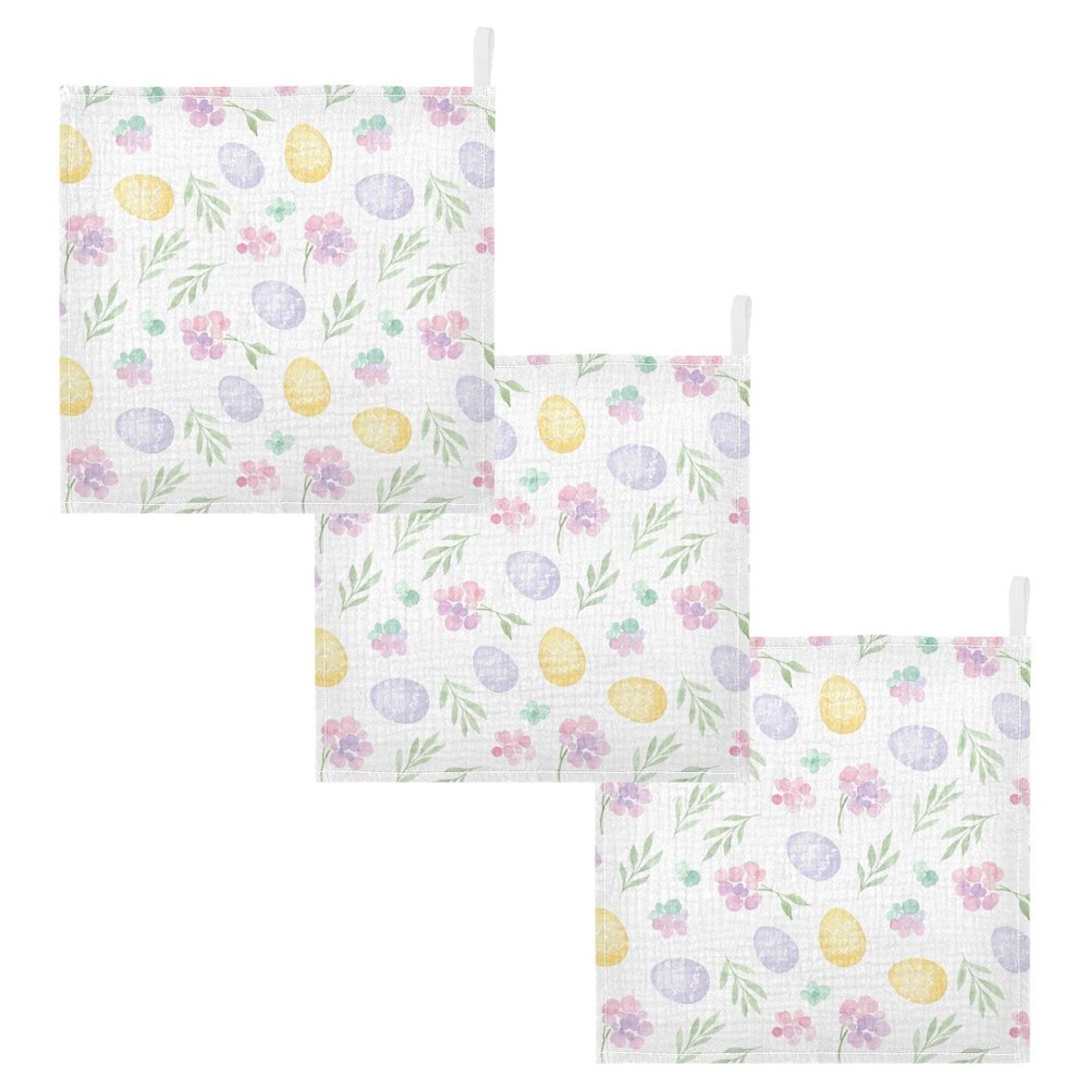 Burbuja Easter Eggs Baby Washcloths - Muslin Cotton Soft Absorbent Towel for Newborn Baby Sensitive Skin - Essential Item, 12x12 in, 3 Pack