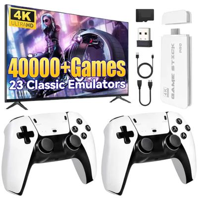 2026 New M15 Retro Gaming Console, Retro Gaming Stick with 40,000+ Classic Games & 23 Emulators, Plug & Play 4K HDMI TV Game Console with Dual 2.4G Wireless Controllers, 128GB