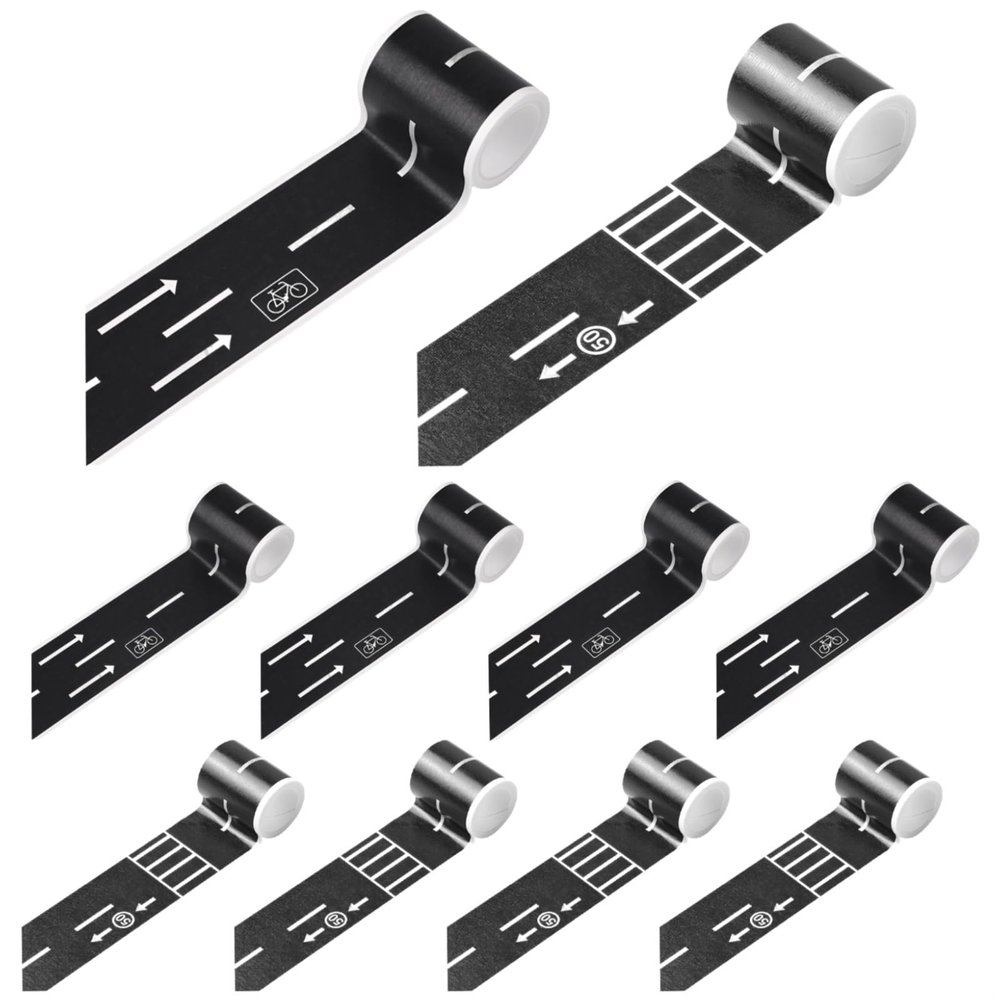 Deskium 10 Pcs Black Road Tape for Kids, 1.9 in X 16.4 Ft, DIY Toy Car Track, Fun Racing Party Decoration