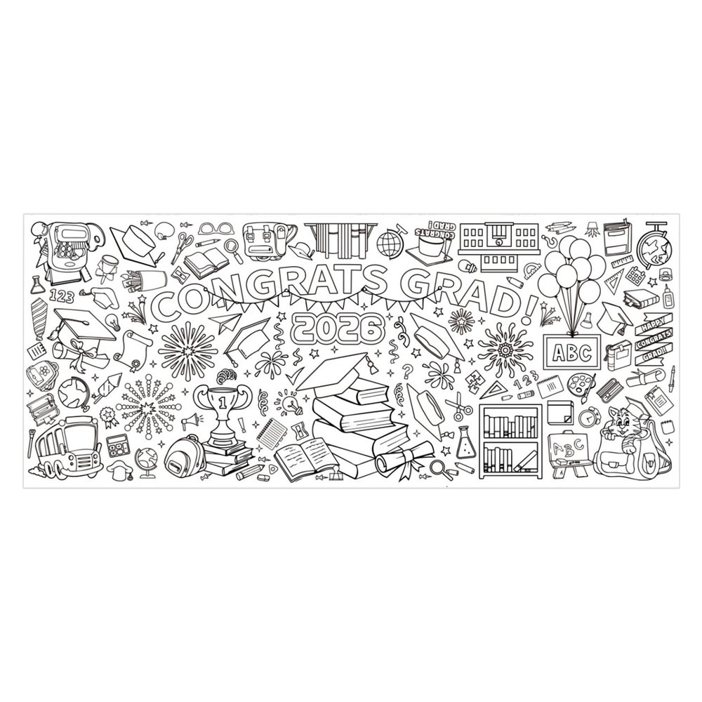 Graduation Party Giant Coloring Poster, 183x76cm Paper 2026 Graduation Drawing Banner Large Reusable Wall Art for Classroom, School, Home, Party