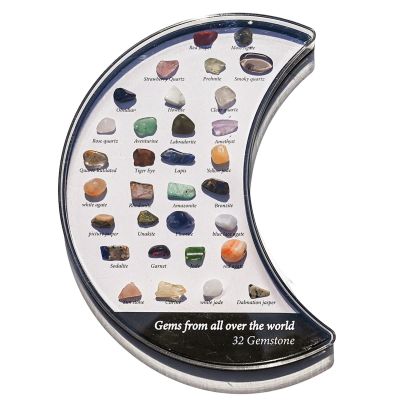 Gem Stones for Kids, 32pcs Natural Crystal Collection Specimen Box in Acrylic Case (8x15cm), STEM Science Activities, Geography Education, Home Decoration, Unique Gift for Boys & Girls